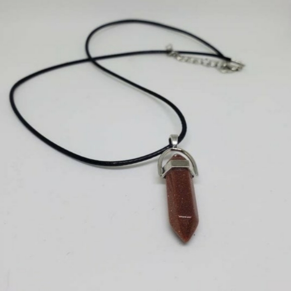 Gold Sand Crystal Gem Hexagon Point Pendant - Picture 2 of 4